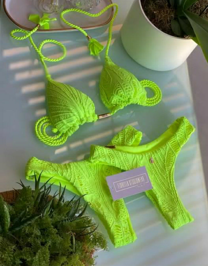 Camélia renda amarelo neon