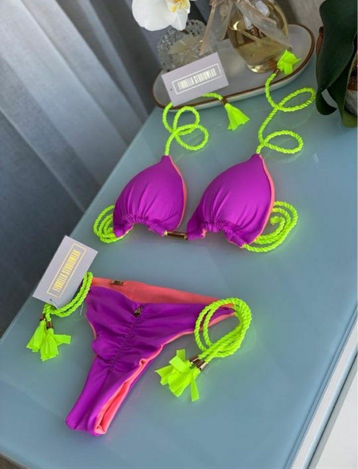 Geovanella violeta/thang trança amarelo neon