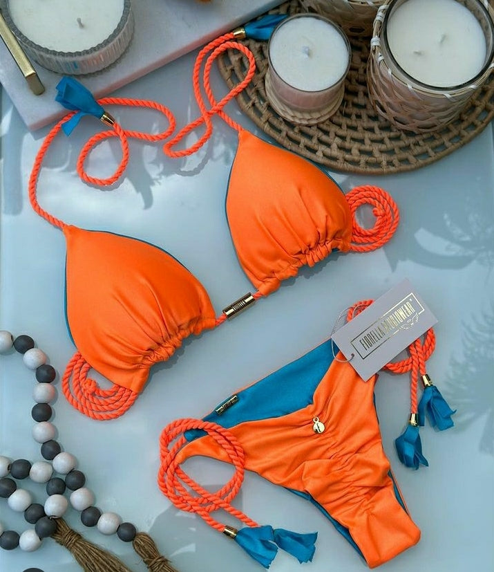 Geovanella glow laranja/azul capri